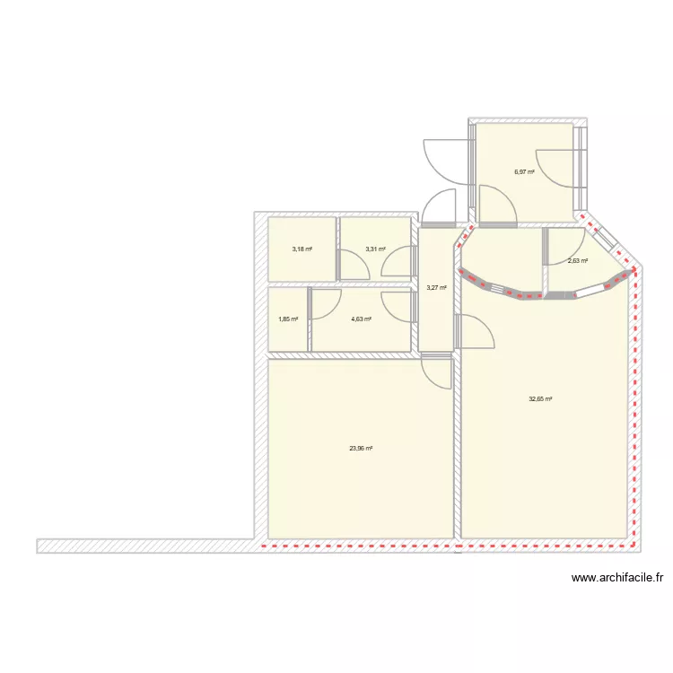 bureau de police 2. Plan de 9  et 82 m²