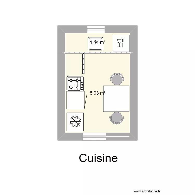 cuisine. Plan de 2  et 7 m²