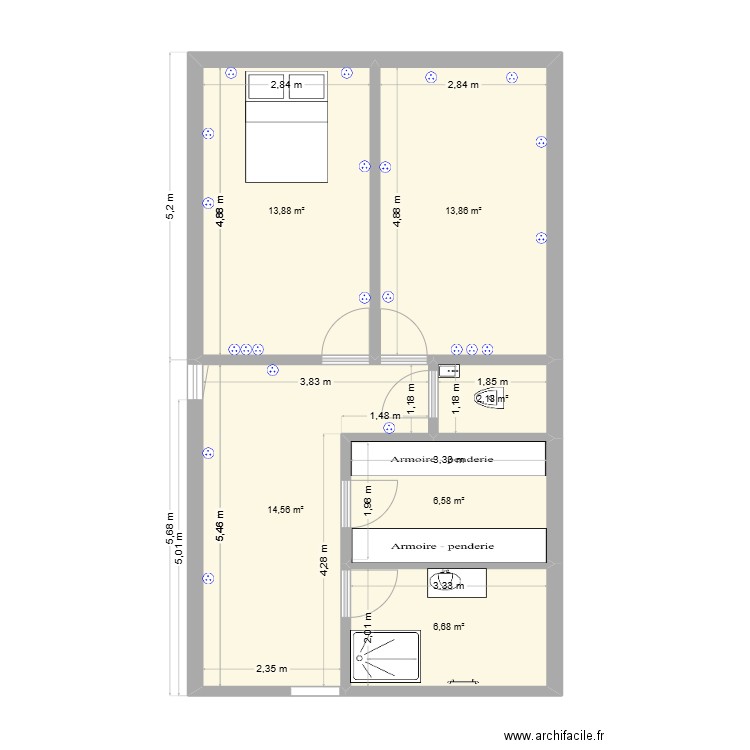 Étage 1. Plan de 6 pièces et 58 m2