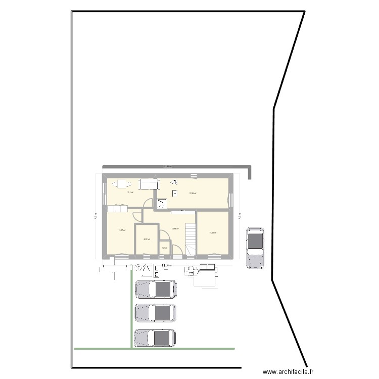 22-11 en largeur terrasse gauche. Plan de 16 pièces et 223 m2