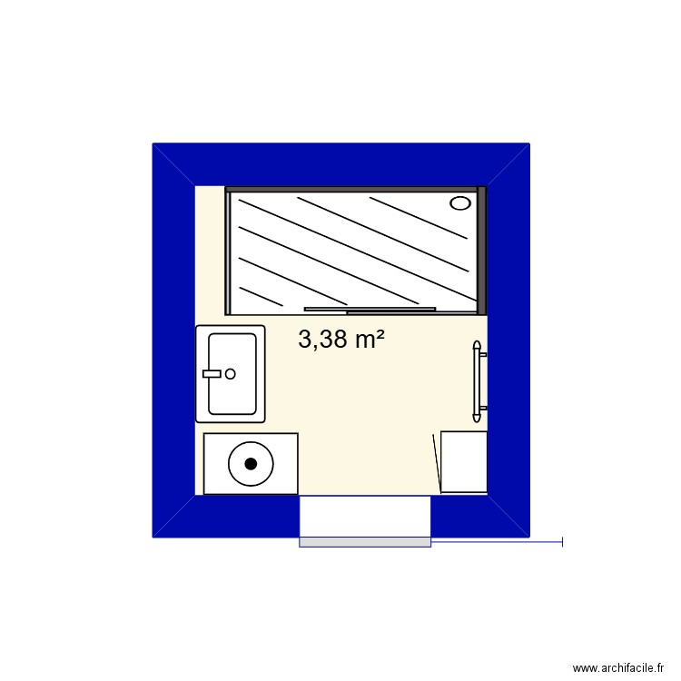SDB. Plan de 1 pièce et 3 m2