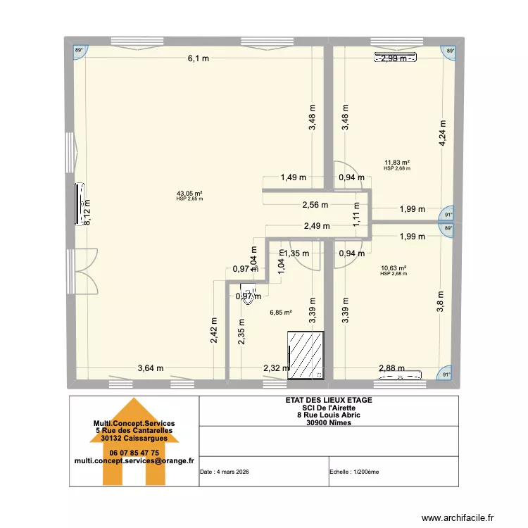 RIBIERE ETAT DES LIEUX ETAGE. Plan de 4 pièces et 72 m²