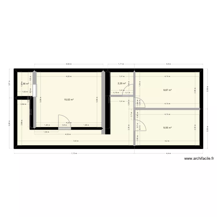 etage-chambre-appartement-la-noue. Plan de 6  et 51 m²