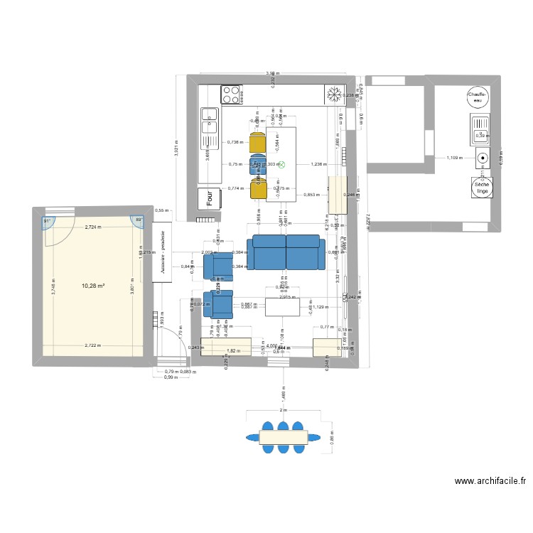 BONCHAMPS échelle. Plan de 1 pièce et 10 m2
