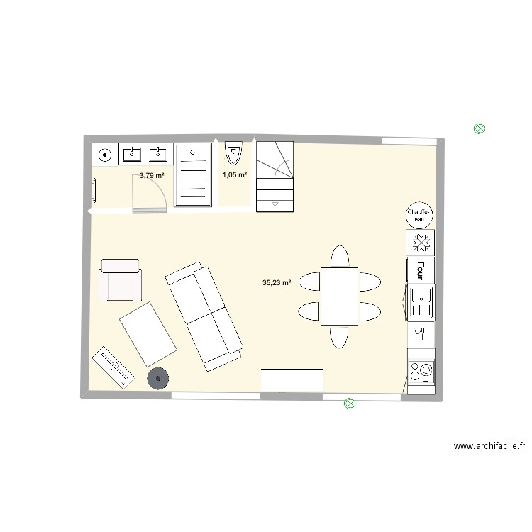 gite 1. Plan de 3 pièces et 40 m2