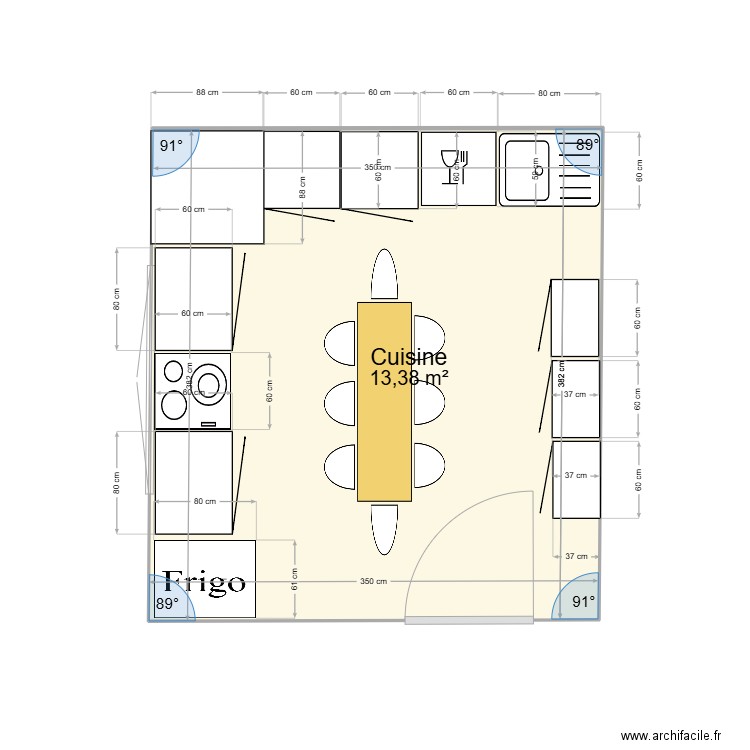 Salle à manger. Plan de 1 pièce et 13 m2