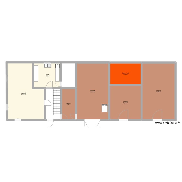 Rez de chaussé. Plan de 7 pièces et 190 m2