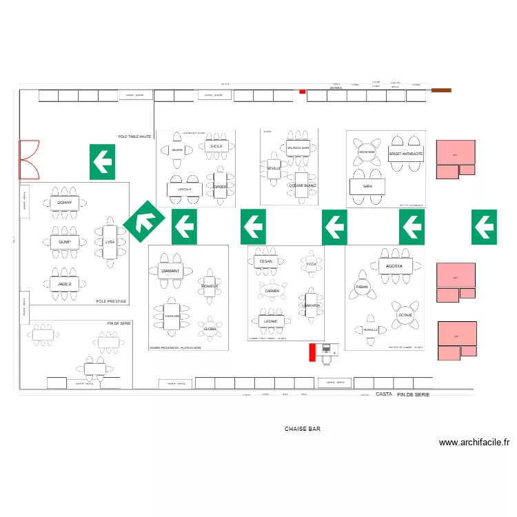 RAYON TABLE ET CHAISE. Plan de 