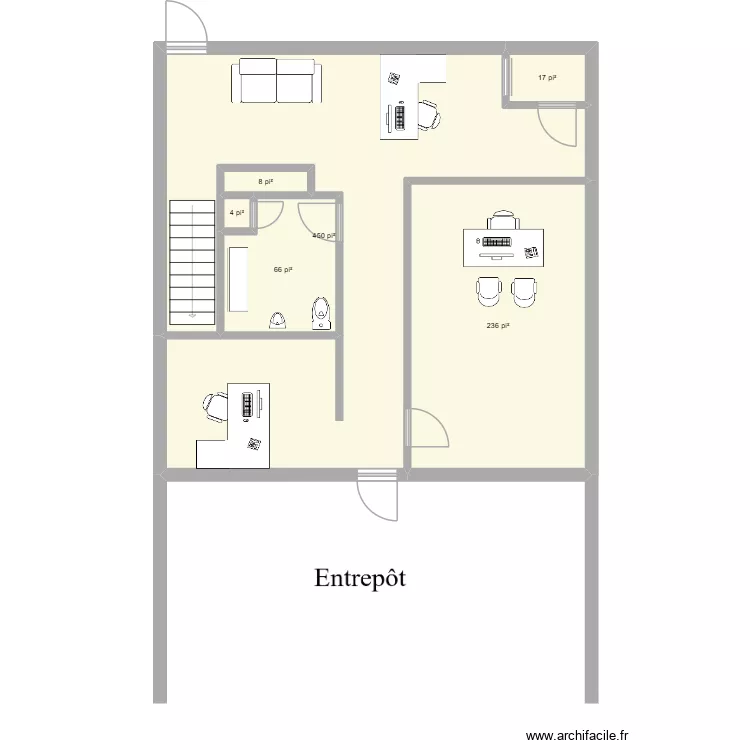 plan actuel R-C en travaux. Plan de 6 pièces et 73 m²