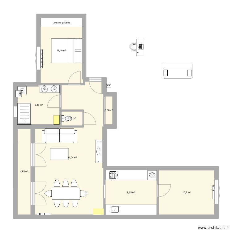 Appartement 2. Plan de 8 pièces et 77 m2
