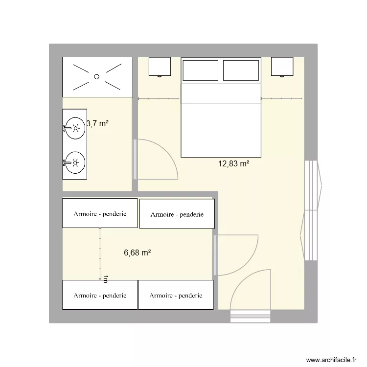 plan chambre agrandie. Plan de 3 et 23 m² plan chambre agrandie. Plan de 3 et 23 m²