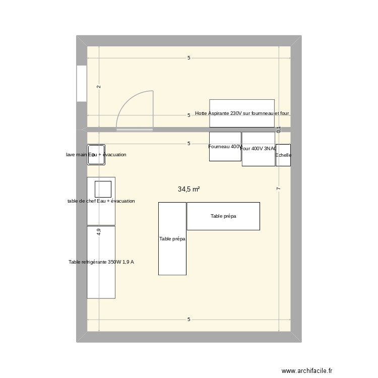 cuisine. Plan de 1 pièce et 35 m2