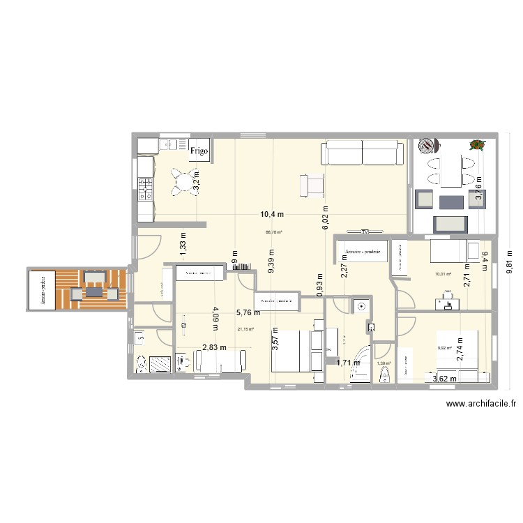 1ETAGE DEF3. Plan de 5 pièces et 109 m2