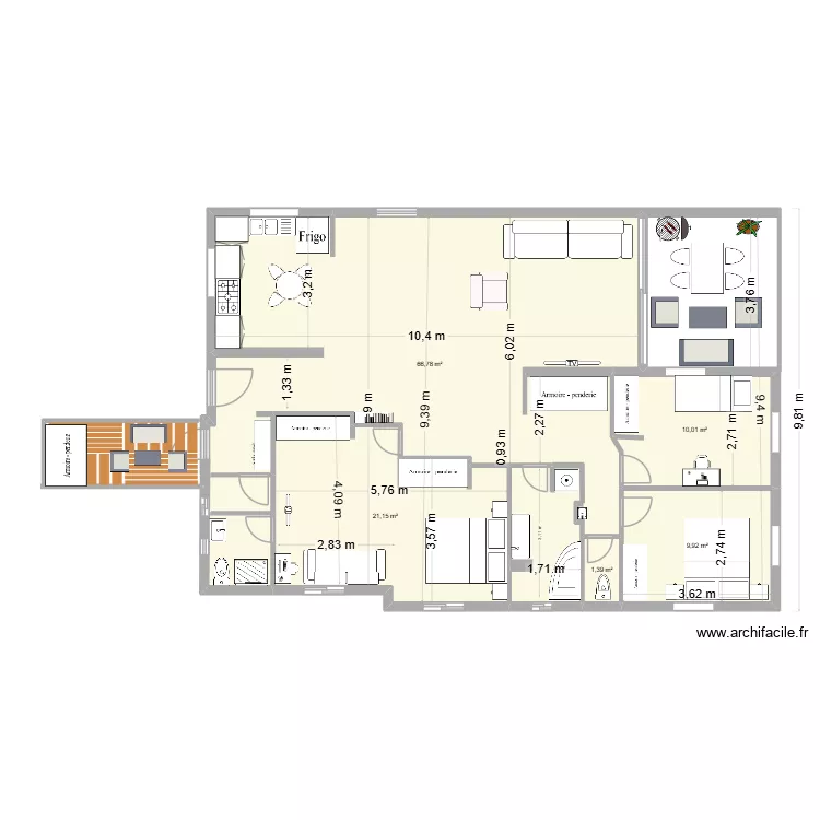 1ETAGE DEF3. Plan de 5 pièces et 109 m²