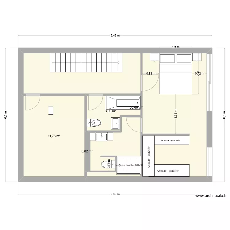 1er Claira 2 salles de bain compl&egrave;tes v8. Plan de 