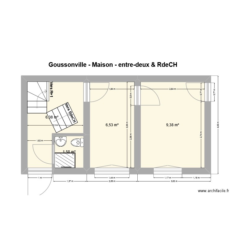 Goussonville - Maison - Entre-deux & RdeCH. Plan de 4 pièces et 24 m2