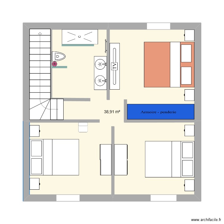 étage maison . Plan de 1 pièce et 39 m2