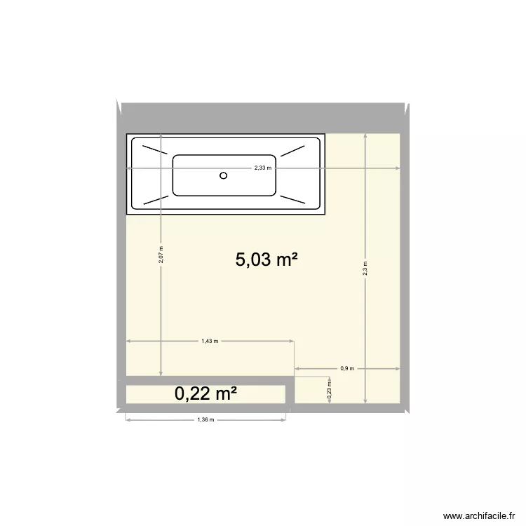 sdb. Plan de 2  et 5 m²