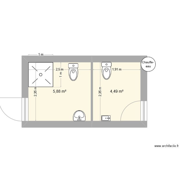 FLAMBOYANTS. Plan de 2 pièces et 25 m2