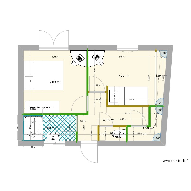 EMILIE COUDERT. Plan de 6 pièces et 27 m2