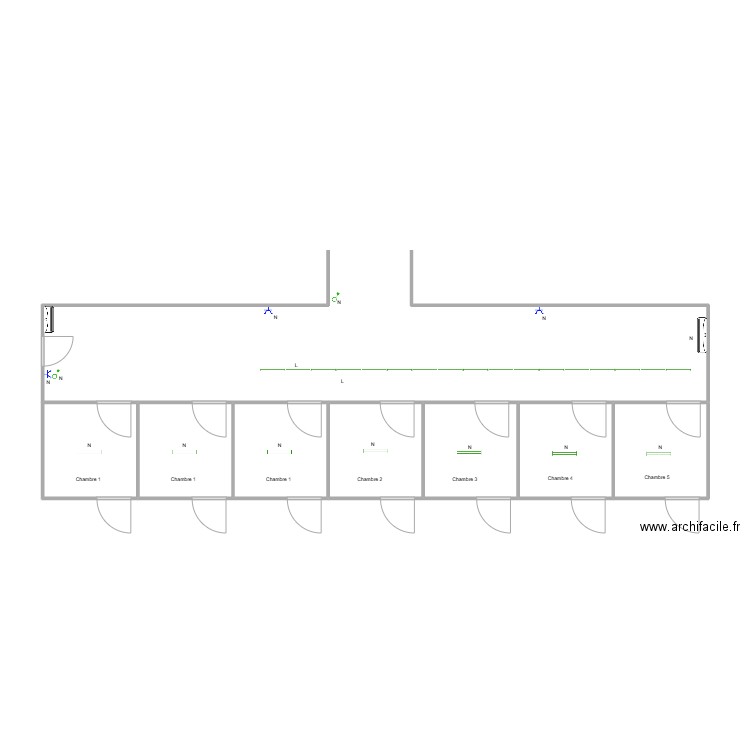 Chenil 2 unifilaire électricité. Plan de 7 pièces et 35 m2