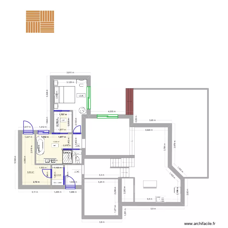 BEGMEIL2. Plan de 3  et 24 m²