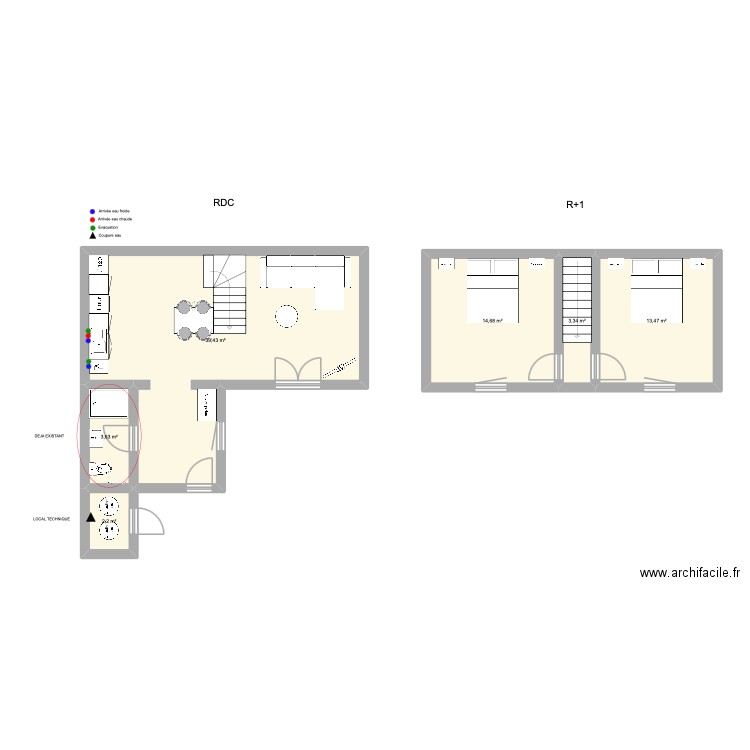 Projet Cazin #2 Plomberie. Plan de 6 pièces et 77 m2