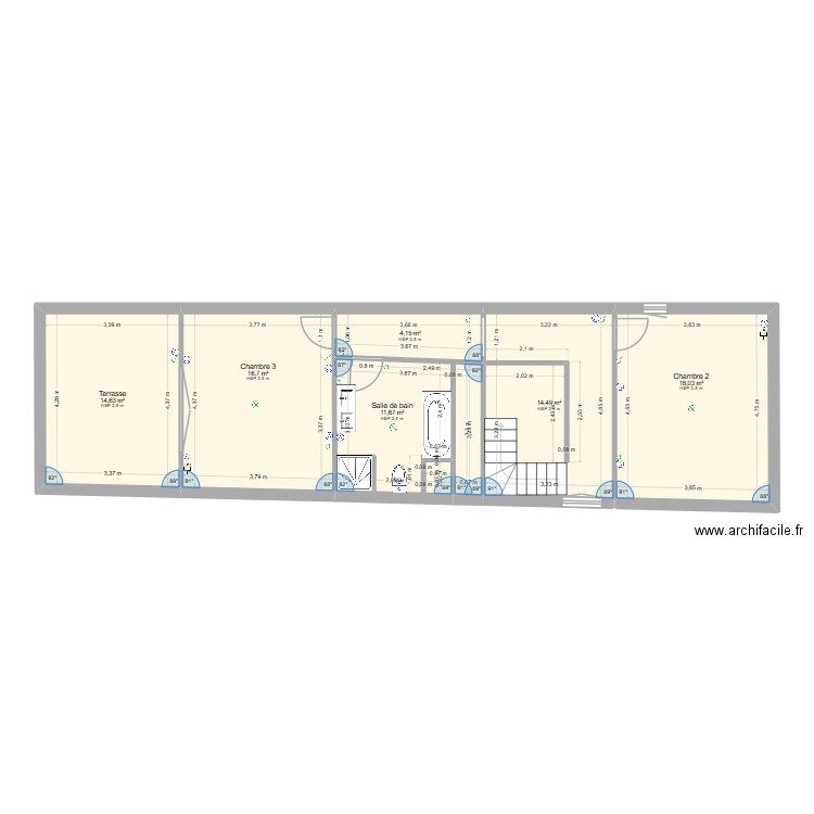 SCI 2°étage. Plan de 6 pièces et 80 m2