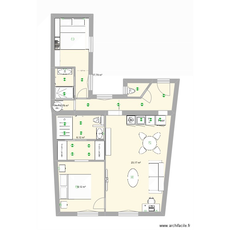 Dufour modif elec. Plan de 5 pièces et 59 m2