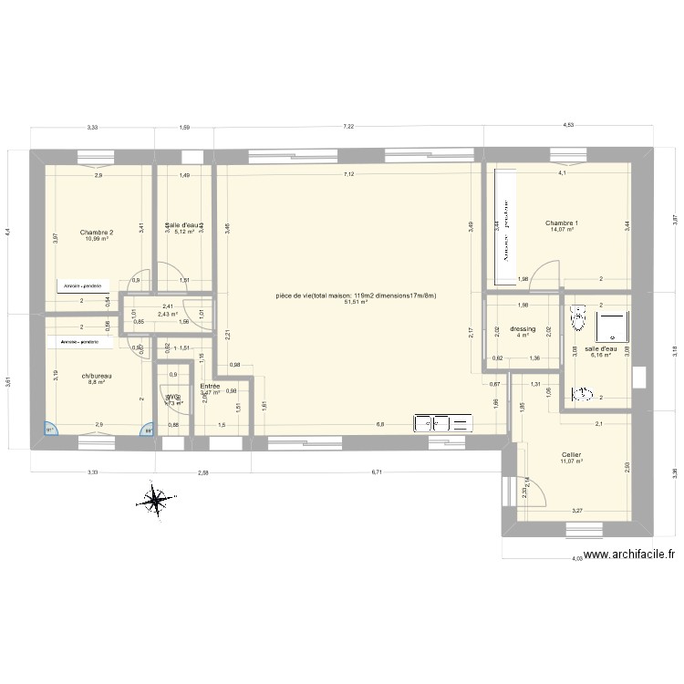 plan1. Plan de 11 pièces et 119 m2