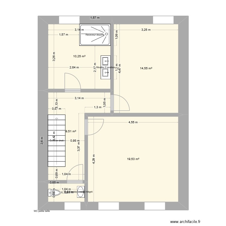 LAURENT 1ER PROJET. Plan de 5 pièces et 56 m2