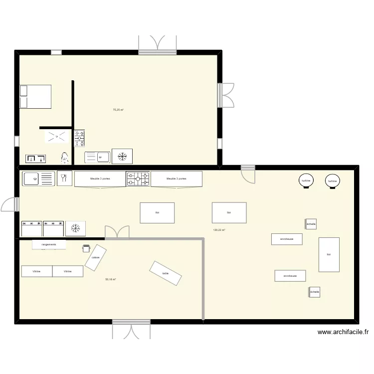 chocolaterie de reve. Plan de 3  et 246 m²