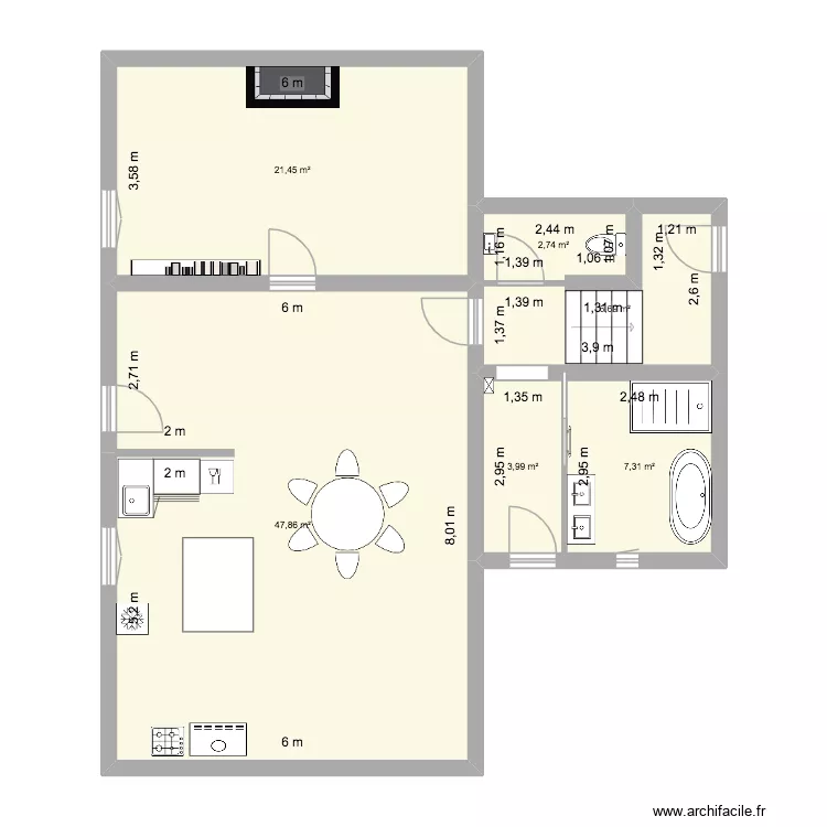 Salle de bain. Plan de 6  et 90 m²