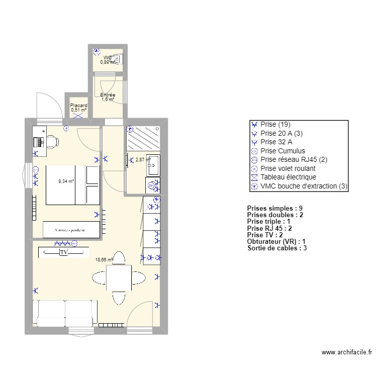 SAINTE ROSE PLAN PRISE. Plan de 6 pièces et 34 m2