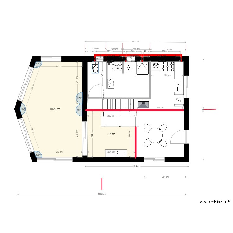 PLAN RDC cote detail. Plan de 5 pièces et 26 m2