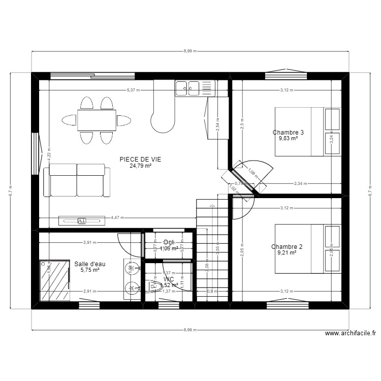 PROJET MUTZIG ETAGE. Plan de 6 pièces et 52 m2