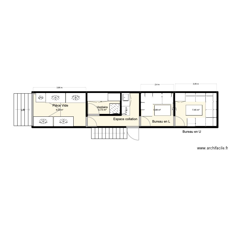 Plan Megacover avec GP Lounge. Plan de 5 pièces et 32 m2