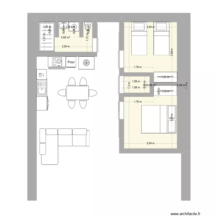 L'atelier de Laurette. Plan de 3  et 26 m²