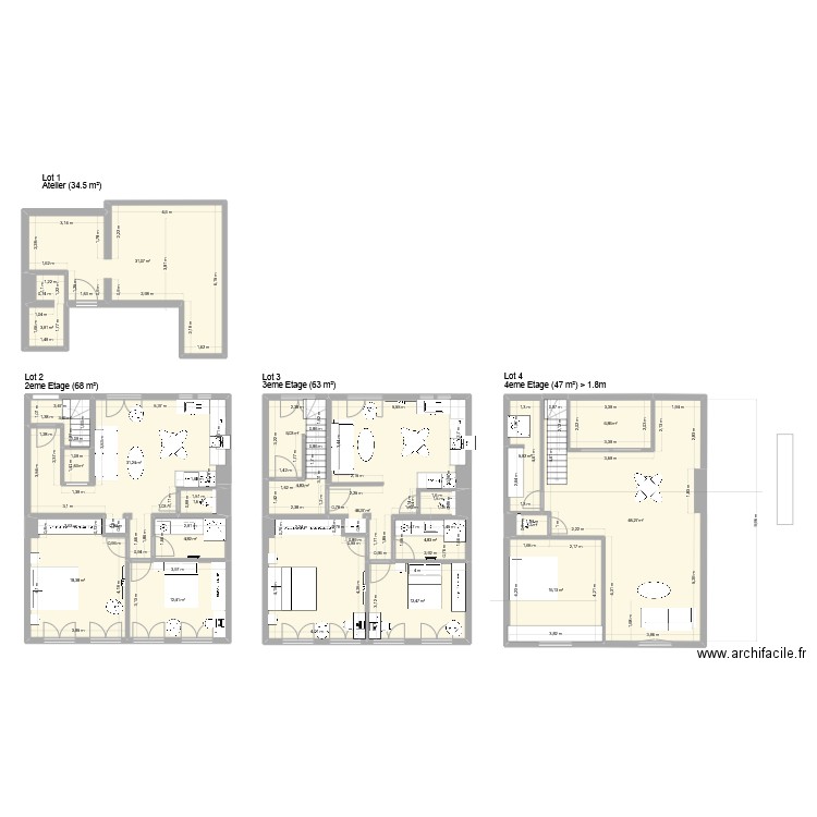 App de la gare 3eme T2. Plan de 19 pièces et 258 m2