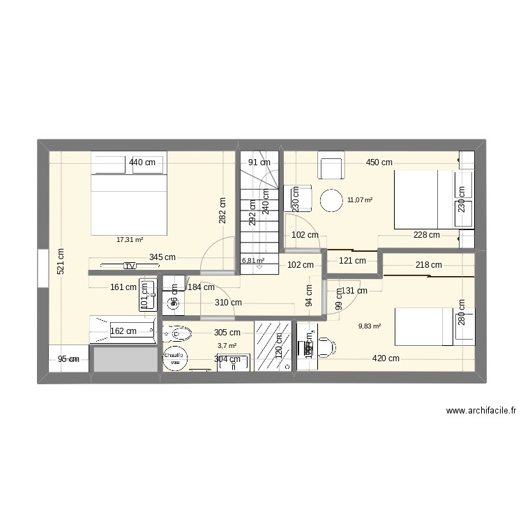 PAM HC etage TC1 meublé. Plan de 6 pièces et 50 m2