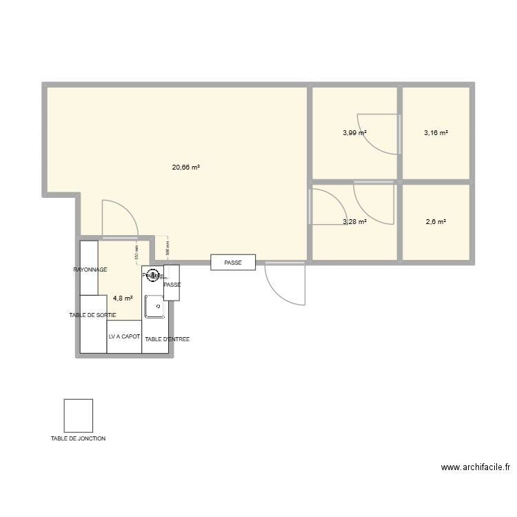 RESTAURANT CORMEILLE. Plan de 6 pièces et 39 m2