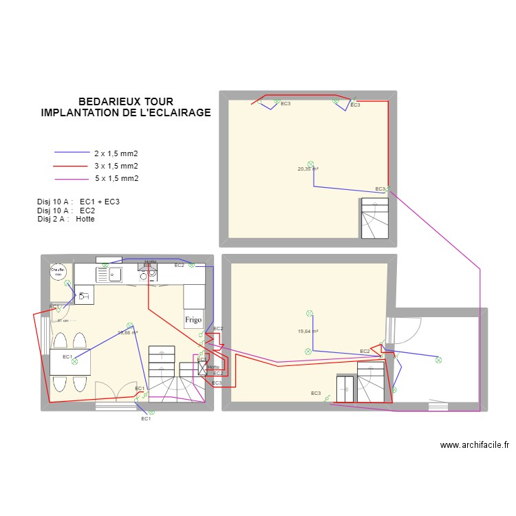 Bédarieux inter eclairage. Plan de 3 pièces et 60 m2