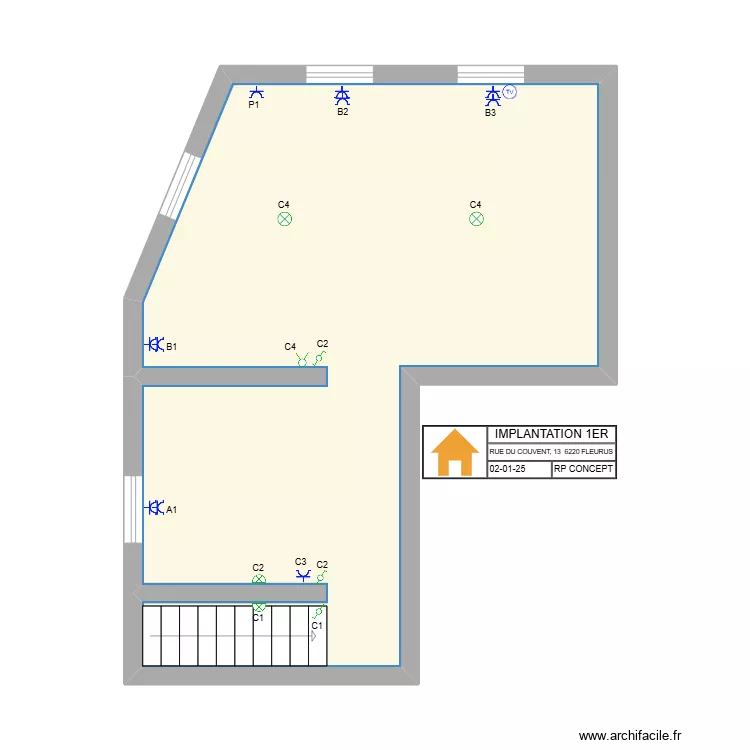 Implantation Fleurus 1er. Plan de 