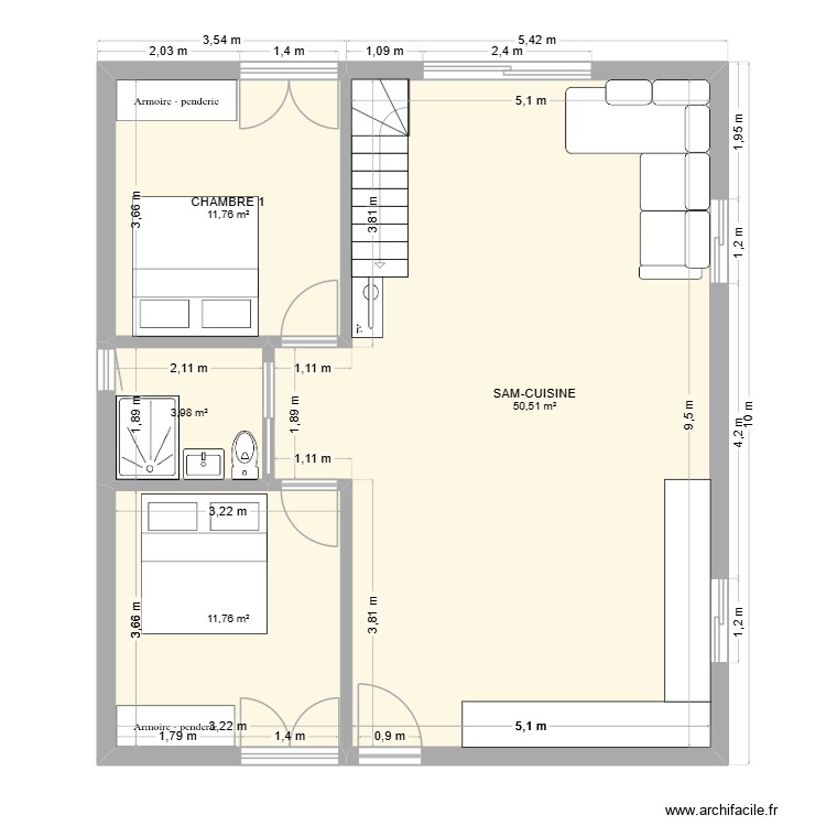 80 - mezz. Plan de 4 pièces et 78 m2