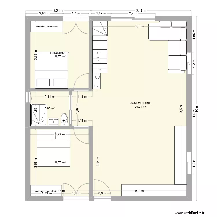 80 - mezz. Plan de 4 pièces et 78 m²