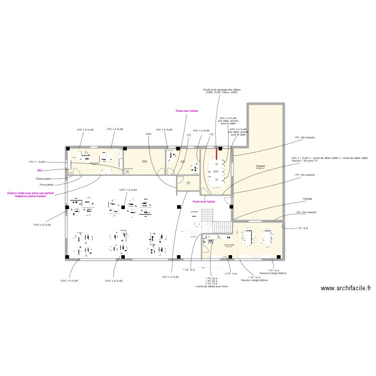 R+1 - V2. Plan de 7 pièces et 232 m2