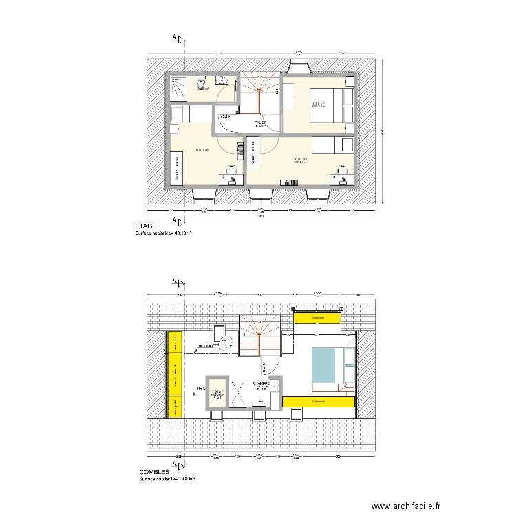 Pan étages Vieille Côte (bonnes quotes). Plan de 5 pièces et 34 m2