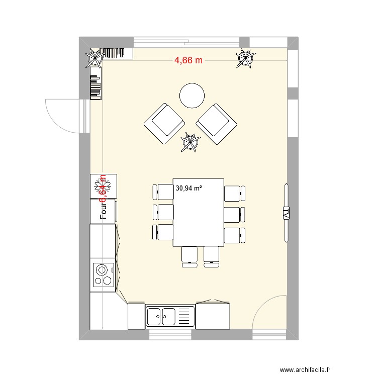 cuisine et salon 2. Plan de 1 pièce et 31 m2