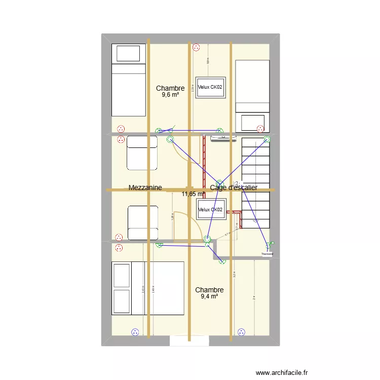 Saint-Palais partie haute &eacute;tage. Plan de 3 pièces et 31 m²