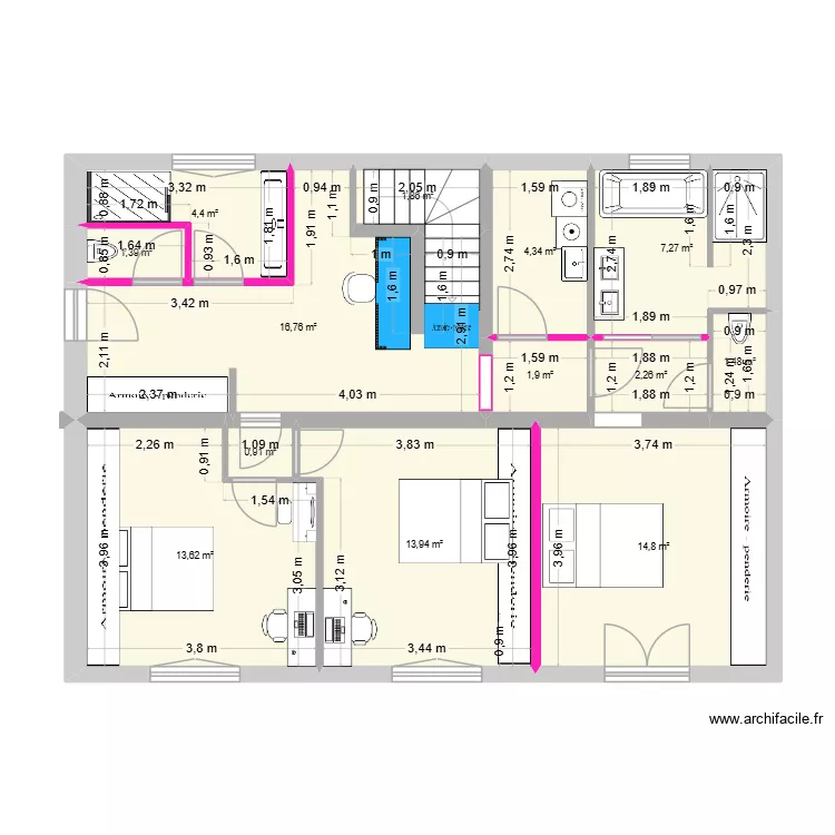RDC Version d&eacute;finitive (test wc + sdb). Plan de 13  et 85 m²